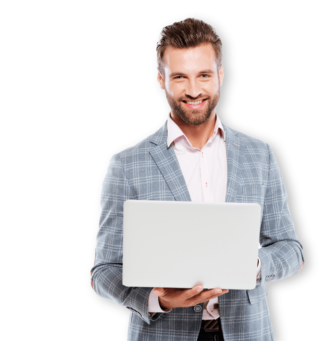 man smiling with laptop