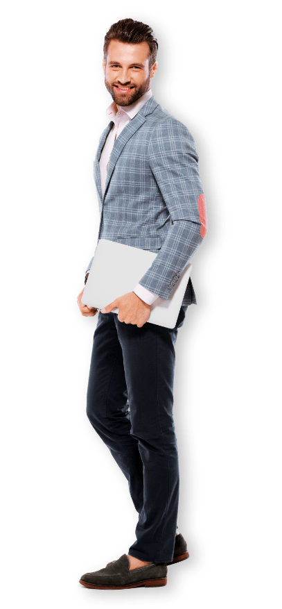 smiling man with laptop