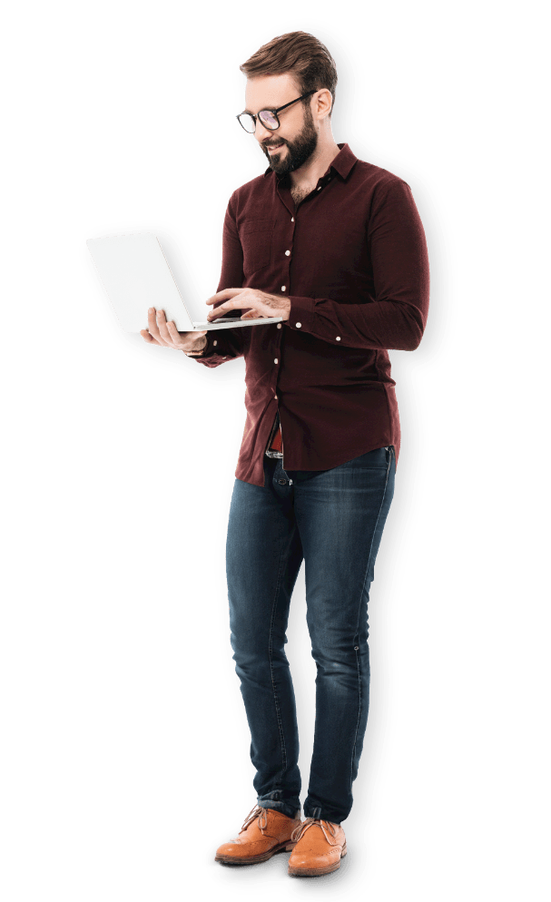 smiling man with laptop