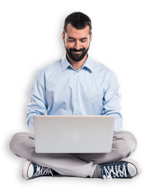 sitting man with laptop