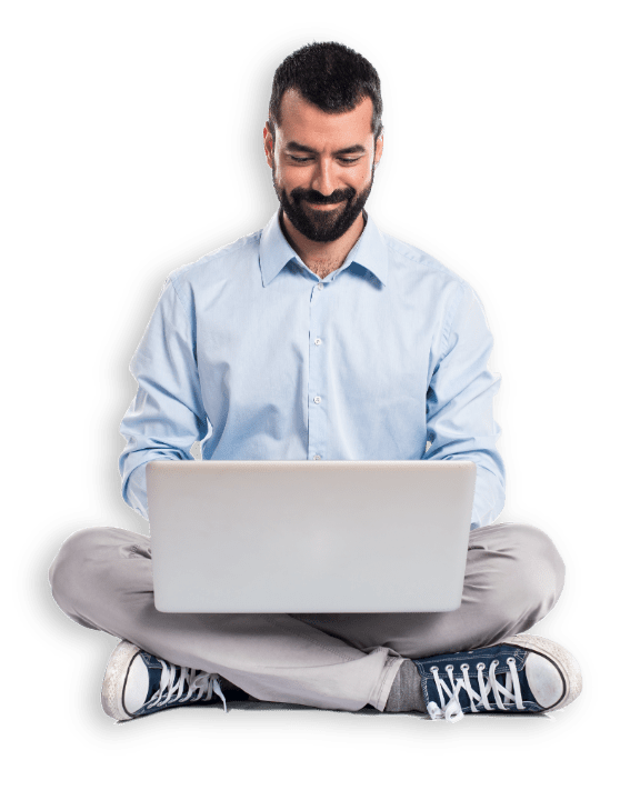 sitting man with laptop