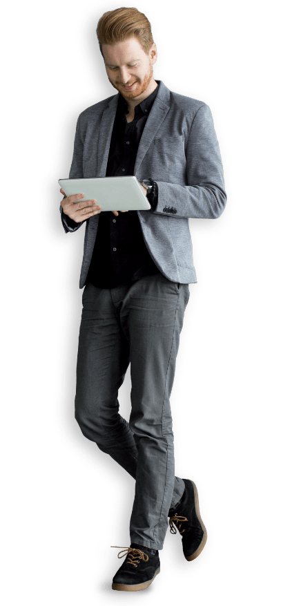 smiling man with tablet