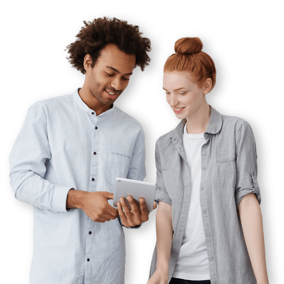 couple man and woman with tablet