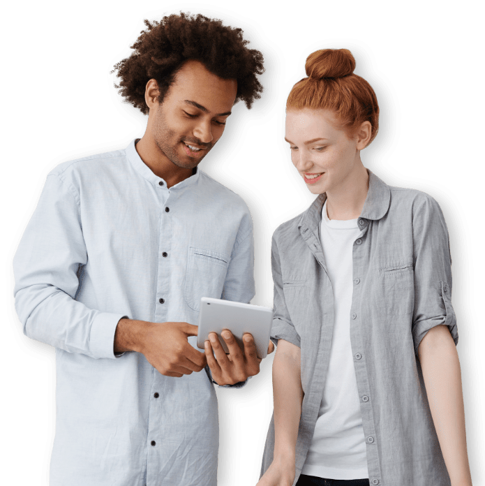 couple man and woman with tablet