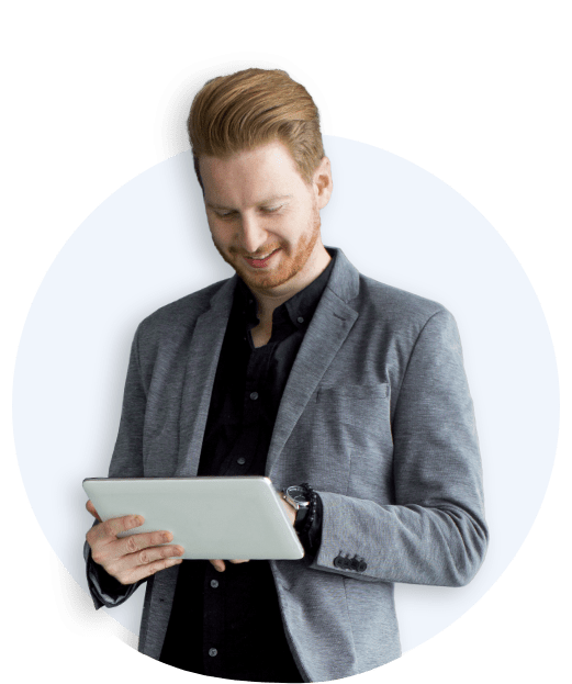 smiling man with tablet