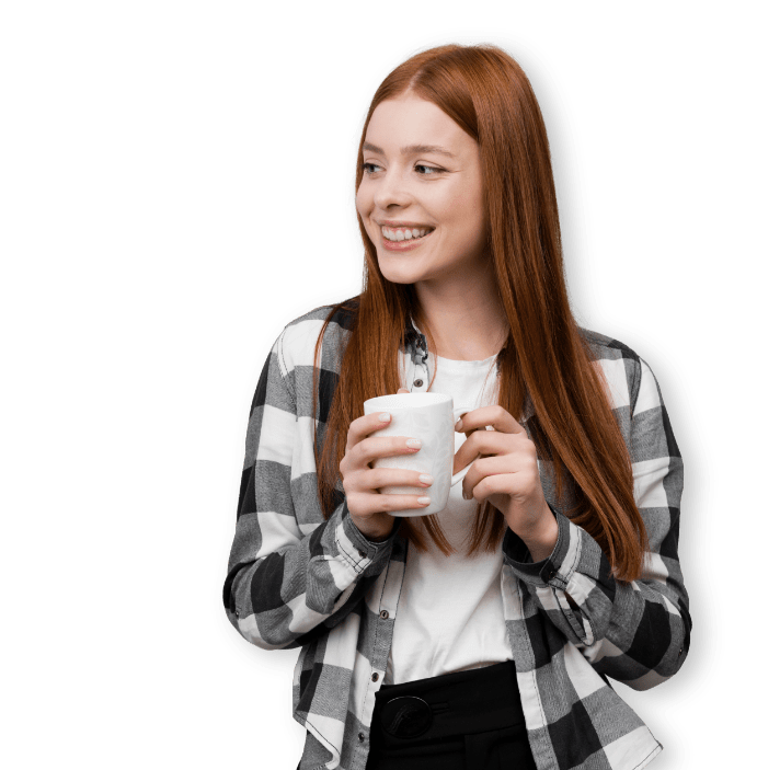 smiling woman with cup