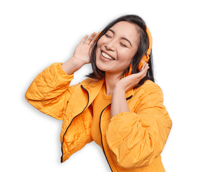 smiling girl with headphones