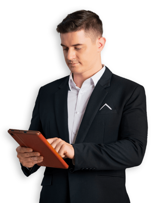 man with tablet