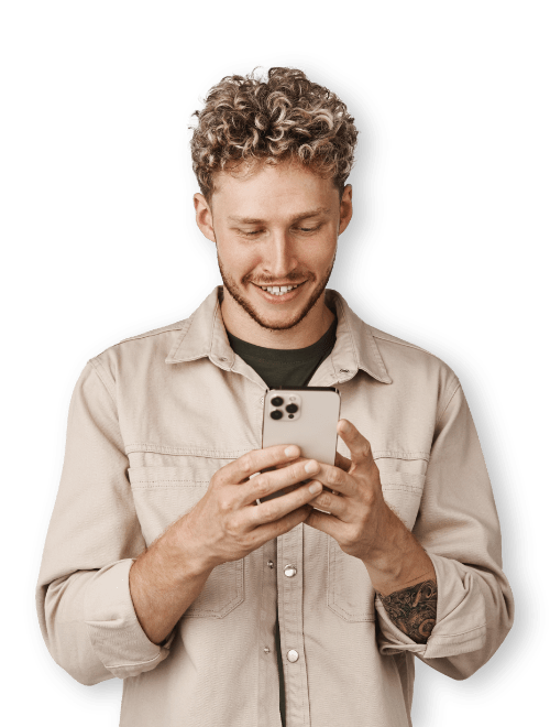 boy curly smartphone