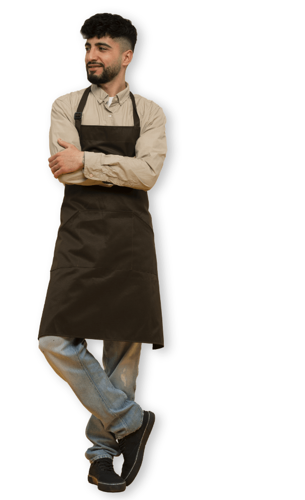man waiter brown apron