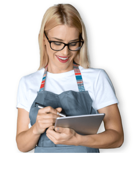 smiling woman with tablet