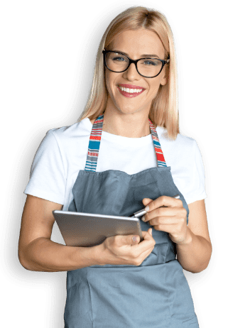 smiling woman with tablet