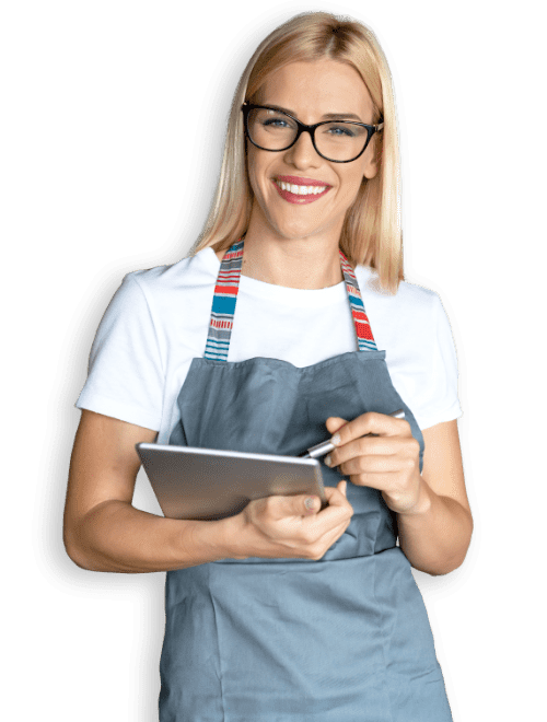 smiling woman with tablet