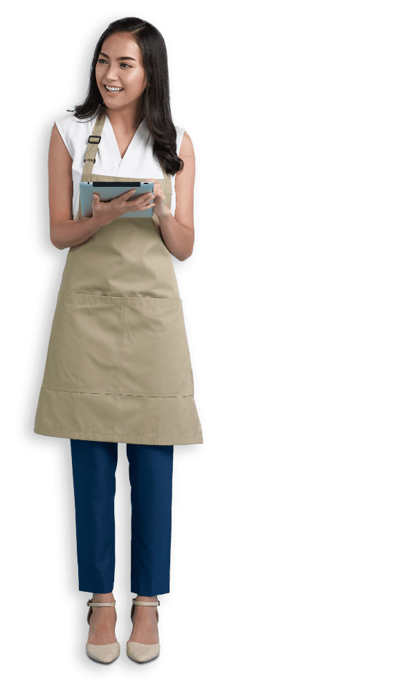 smiling woman with tablet