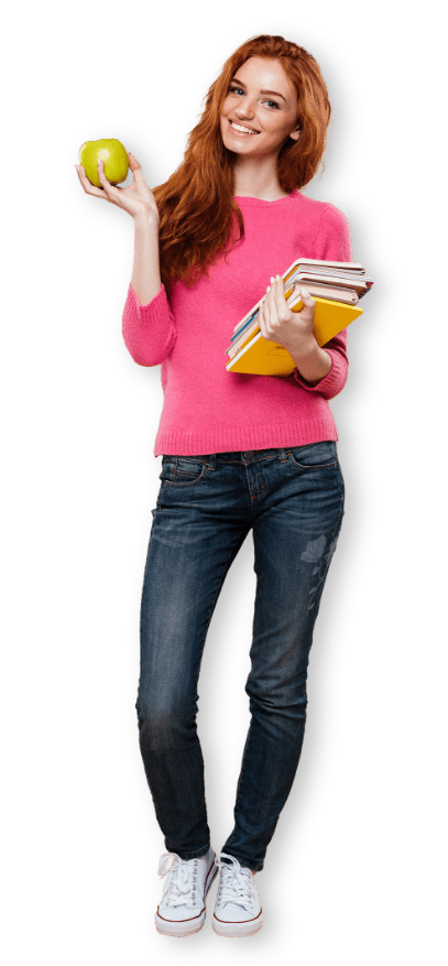 girl with apple smiling