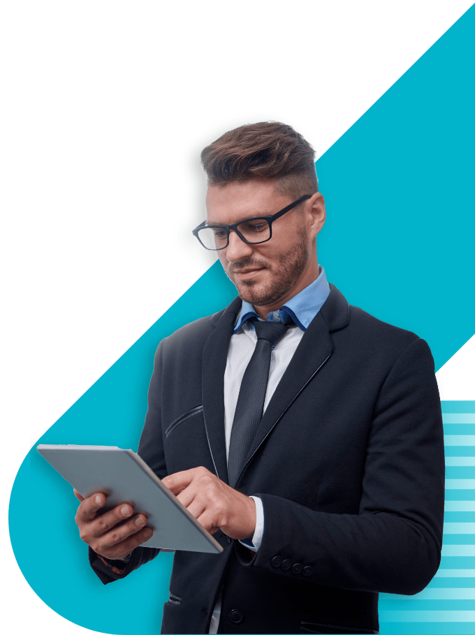 man hotel manager tablet