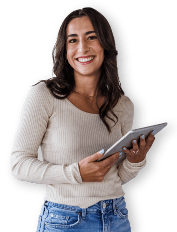 smiling lady with tablet