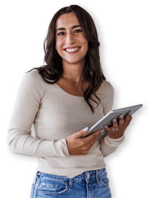 smiling girl with tablet