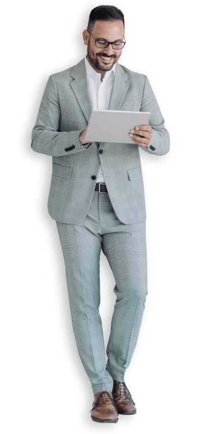 smiling man with tablet