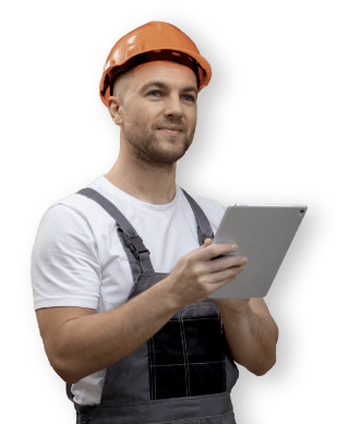 man safety hat and tablet