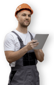 man safety hat and tablet