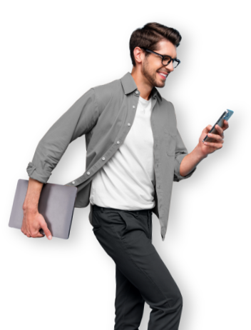 man glasses smartphone