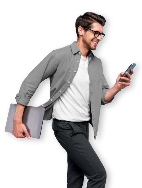 man glasses smartphone