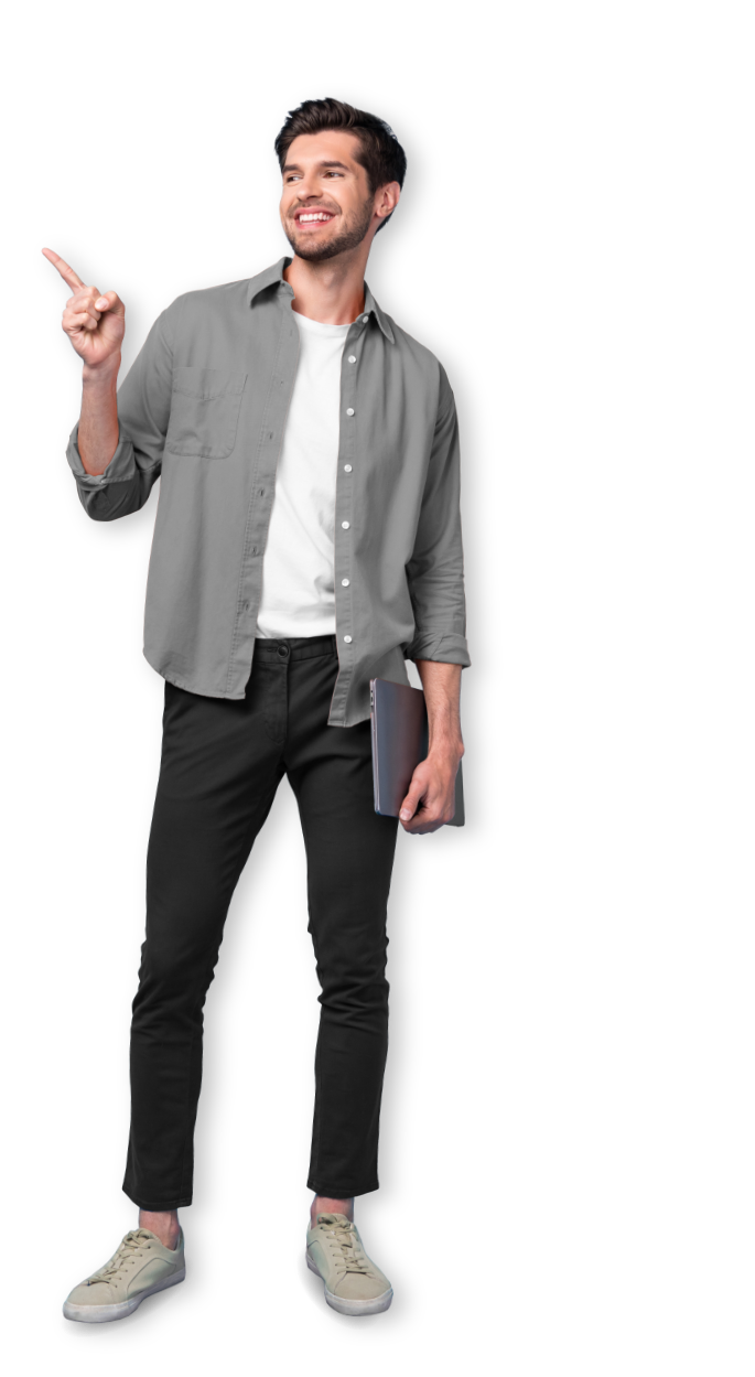 man standing with tablet