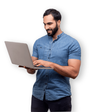smiling man with laptop