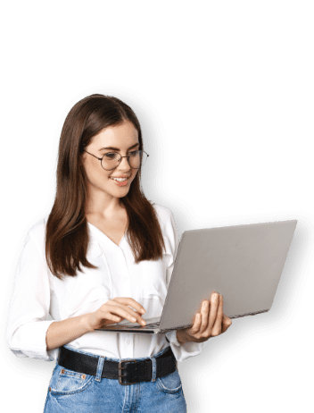 girl glasses pc smiling