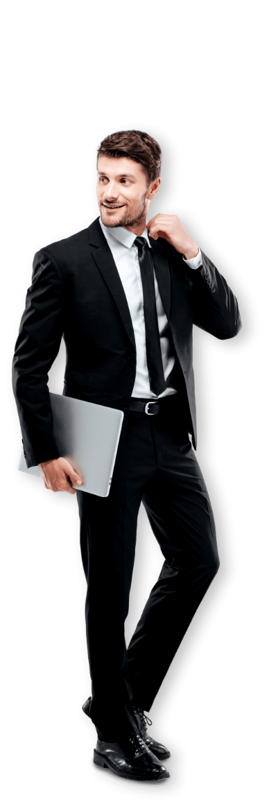 man standing black suit