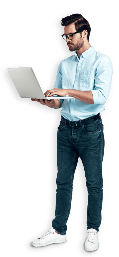 man with glasses and pc