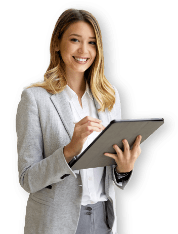 smiling woman with tablet