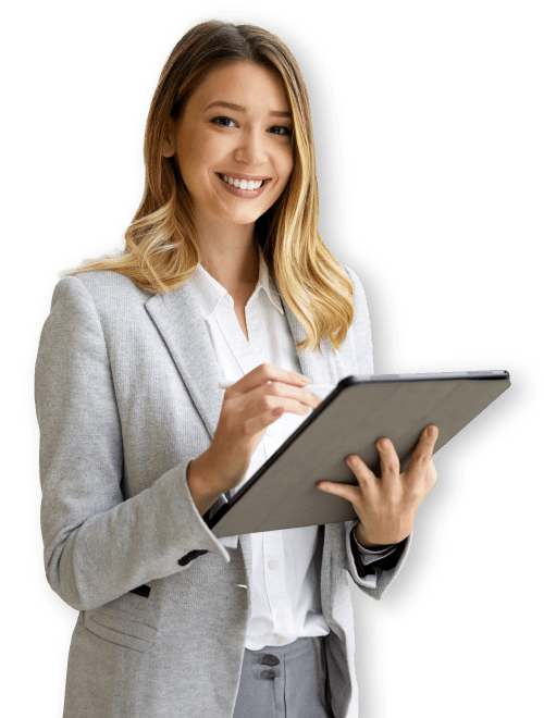 smiling woman with tablet