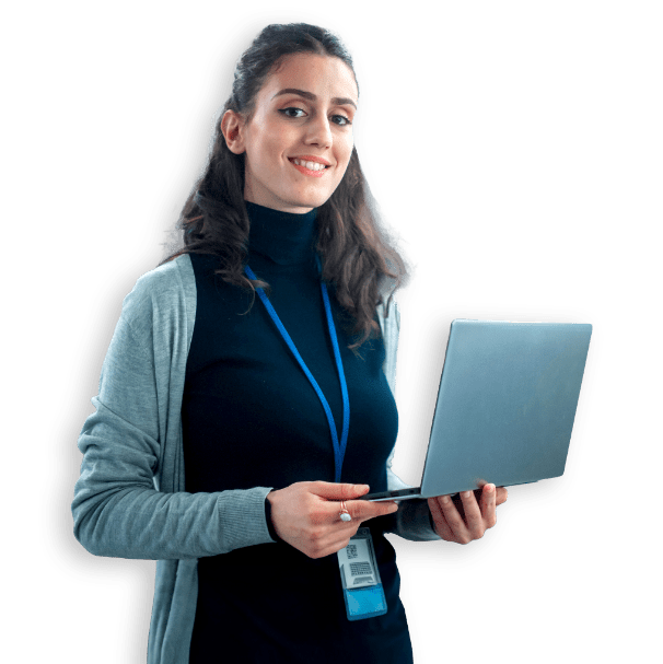 smiling woman with laptop