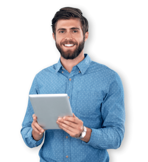 smiling man with tablet