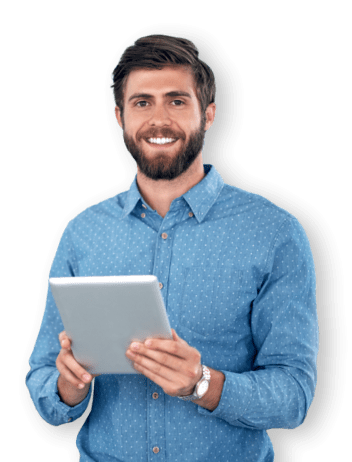 smiling man with tablet
