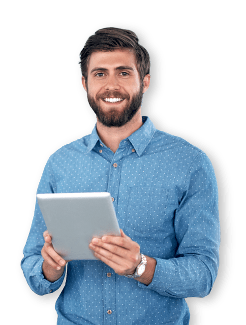 smiling man with tablet