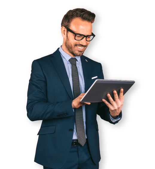 smiling man with tablet