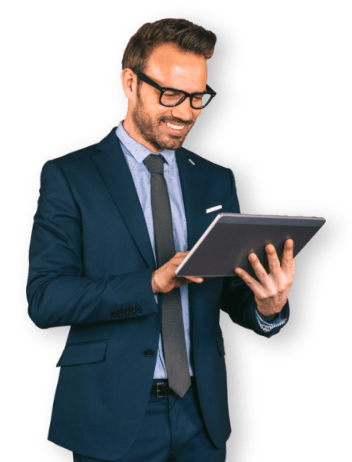 smiling man with tablet