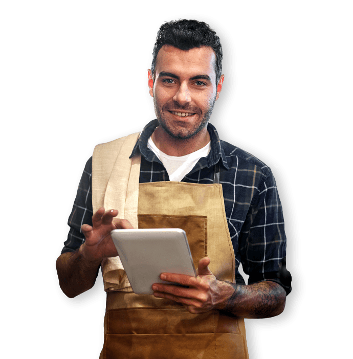 man waiter tablet standing