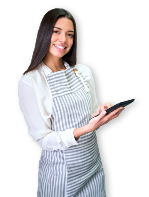 woman waitress tablet apron
