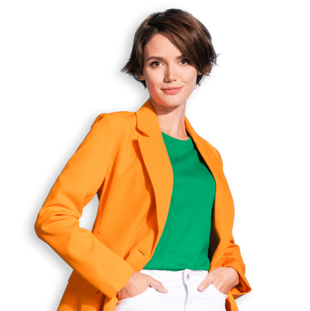 woman orange jacket