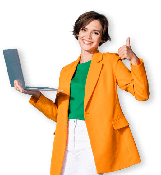 woman orange jacket yes