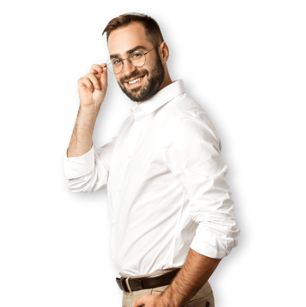 man with glasses smiling