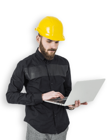 man safety hat laptop