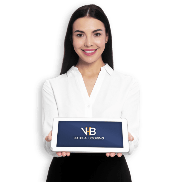 woman handing tablet