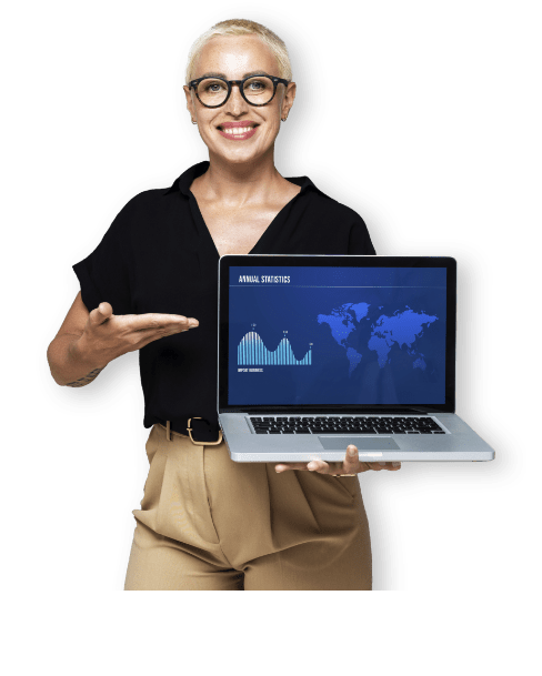 woman with pc smiling