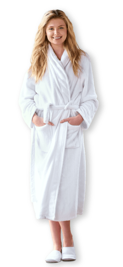 woman white bathrobe