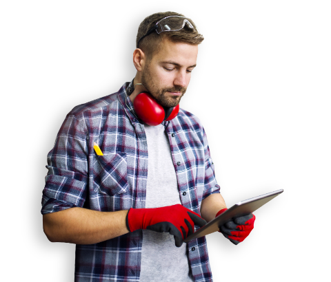 man with headset and tablet